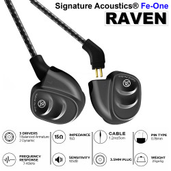 Signature Acoustics RAVEN Triple-Driver Hybrid Modular Hi-Fi Audiophile Earphone 2 Dynamic Drivers + 1 Balanced Armature with Mic(Convertible BT5.0)