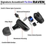 Signature Acoustics RAVEN Triple-Driver Hybrid Modular Hi-Fi Audiophile Earphone 2 Dynamic Drivers + 1 Balanced Armature with Mic(Convertible BT5.0)