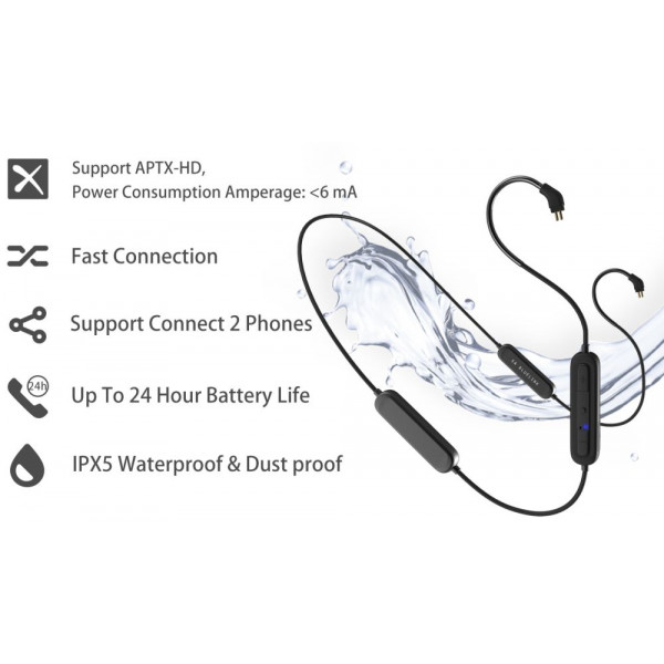 Signature Acoustics BlueLink Bluetooth 5.0 Bridge for modular earphones. 0.75/0.78mm 2pin connection, QCC3034 Chipset, upto 24hrs, aptX HD, Low Latency.